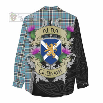 Thompson (Thomson) Tartan Family Crest Women's Casual Shirt Lion Rampant Royal Thistle Shield Celtic Inspired - Tartan Vibes Clothing