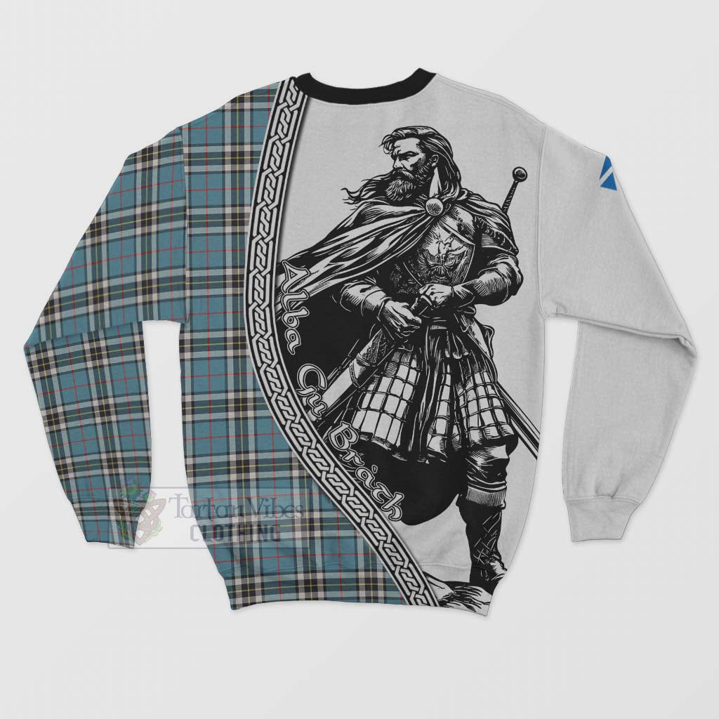 Thompson (Thomson) Tartan Clan Crest Sweatshirt with Highlander Warrior Celtic Style - Tartan Vibes Clothing