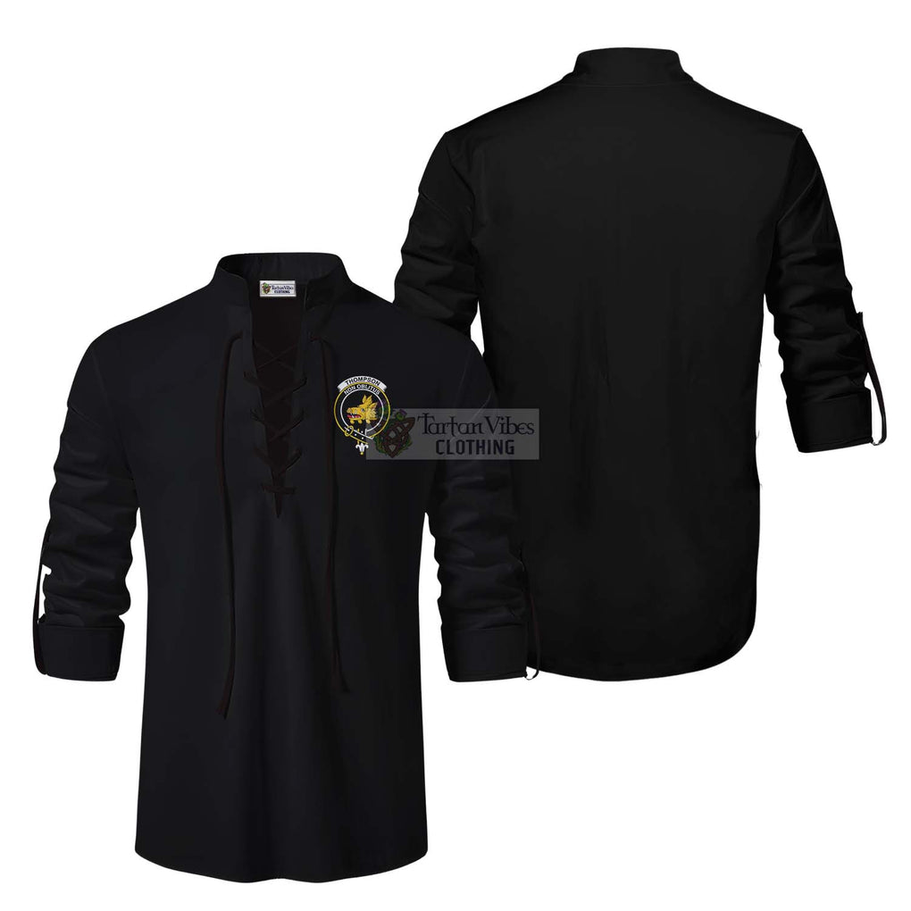 Thompson (Thomson) Clan Crest Ghillie Kilt Shirt Men Black - 2D-tartanvibesclothing