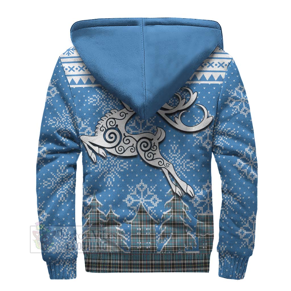 Thompson (Thomson) Clan Christmas Sherpa Hoodie Celtic Reindeer Style - Tartan Vibes Clothing