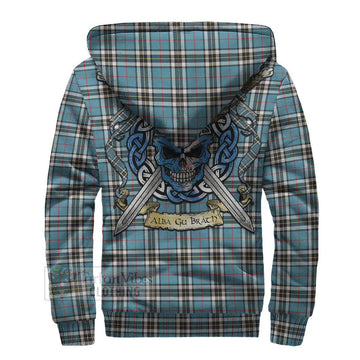Thompson (Thomson) Tartan Sherpa Hoodie with Family Crest Celtic Skull Style - Tartan Vibes Clothing