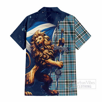Thompson (Thomson) Tartan Family Crest Hawaiian Shirt with Scottish Majestic Lion - Tartan Vibes Clothing
