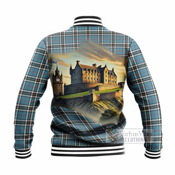Thompson (Thomson) Tartan Family Crest Baseball Jacket with Scottish Ancient Castle Style - Tartan Vibes Clothing