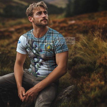 Thompson (Thomson) Tartan T-Shirt with Family Crest and St. Andrew's Cross Accented by Thistle Vines - Tartan Vibes Clothing