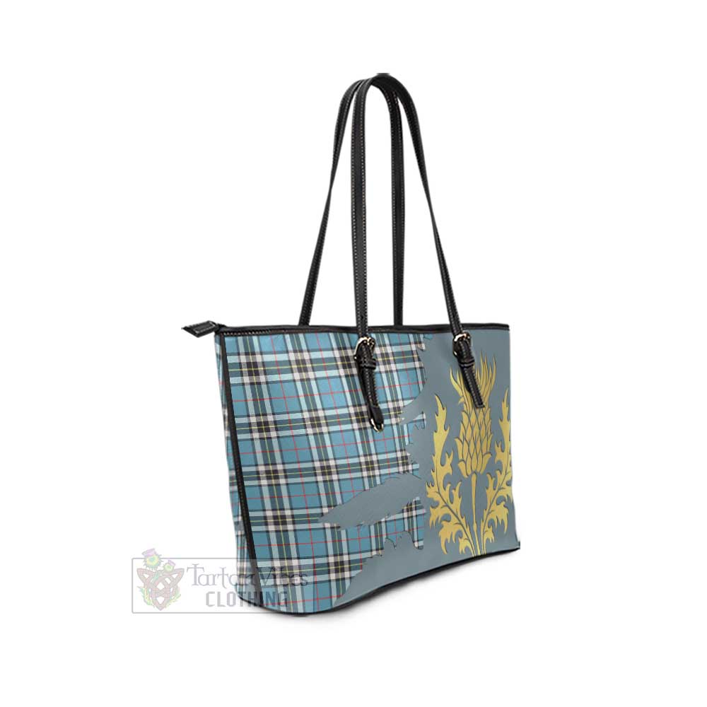 Thompson (Thomson) Tartan Leather Tote Bag Gold Thistle Style - Tartan Vibes Clothing