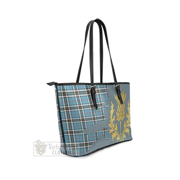 Thompson (Thomson) Tartan Leather Tote Bag Gold Thistle Style - Tartan Vibes Clothing