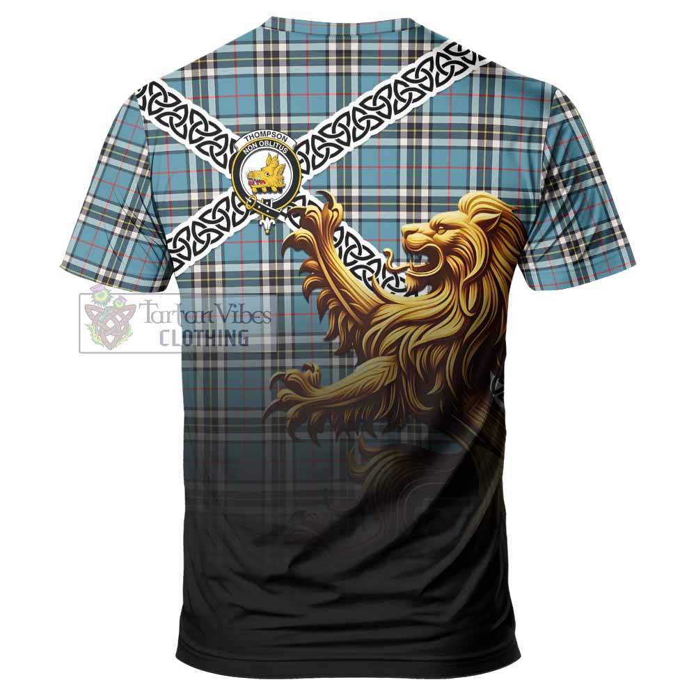 Thompson (Thomson) Crest Tartan T-Shirt with Golden Lion Emblem Celtic Style - Tartan Vibes Clothing