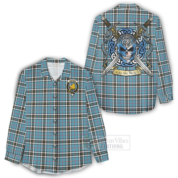 Thompson (Thomson) Tartan Women's Casual Shirt with Family Crest Celtic Skull Style - Tartan Vibes Clothing