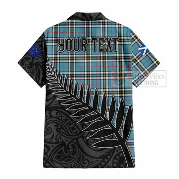 Thompson (Thomson) Crest Tartan Hawaiian Shirt with New Zealand Silver Fern Half Style - Tartan Vibes Clothing