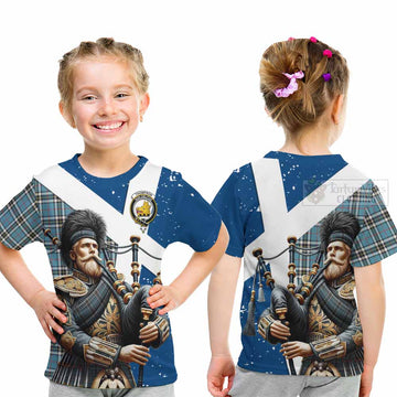 Thompson (Thomson) Tartan Kid T-Shirt with Family Crest Scottish Bagpiper Vibes - Tartan Vibes Clothing