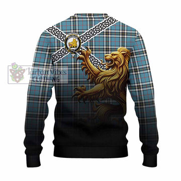 Thompson (Thomson) Crest Tartan Knitted Sweater with Golden Lion Emblem Celtic Style - Tartan Vibes Clothing