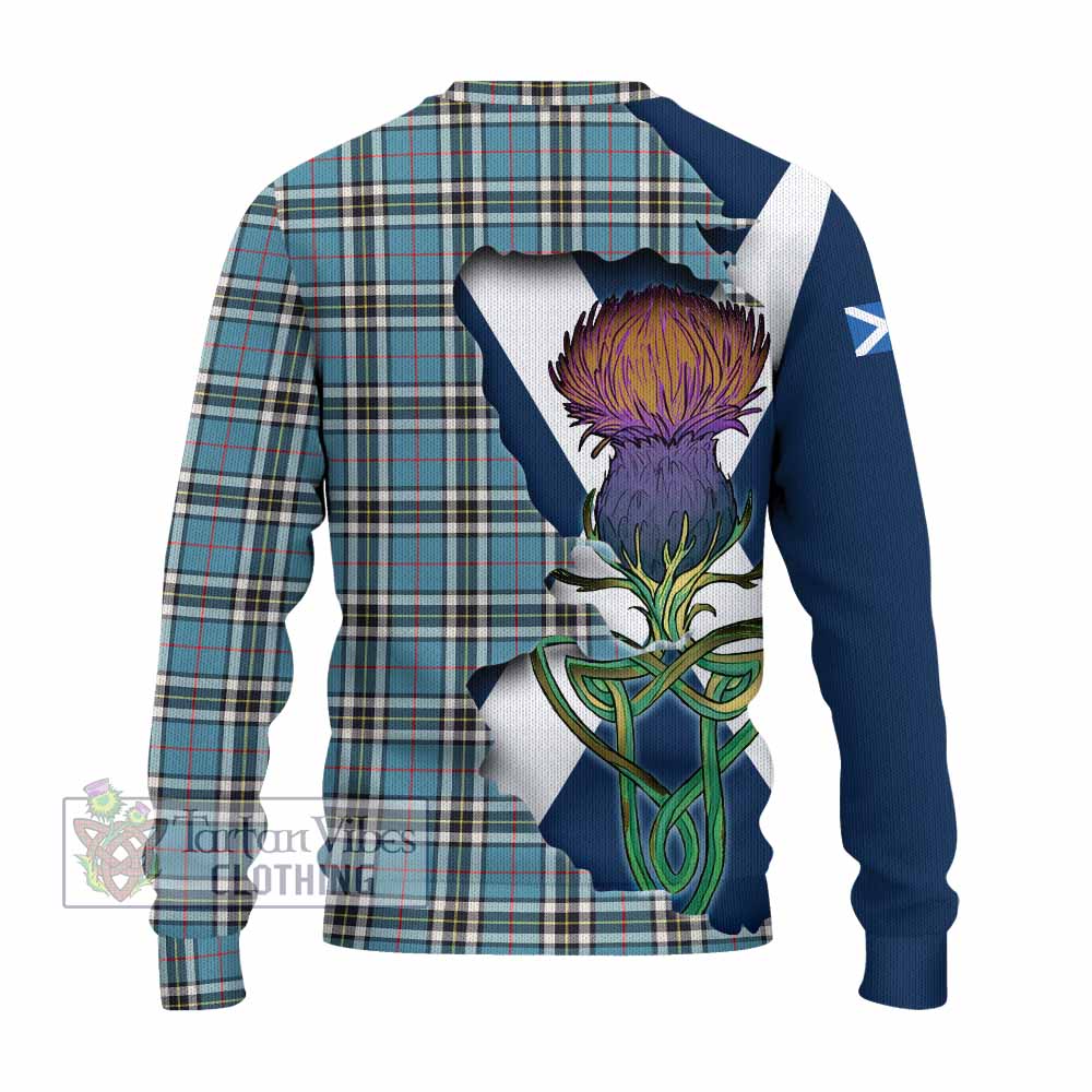 Thompson (Thomson) Tartan Family Crest Knitted Sweater Scottish Thistle Celtic Inspired - Tartan Vibes Clothing