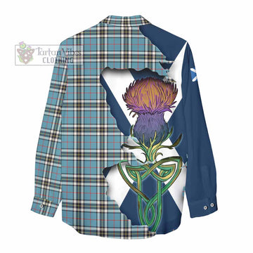 Thompson (Thomson) Tartan Family Crest Women's Casual Shirt Scottish Thistle Celtic Inspired - Tartan Vibes Clothing