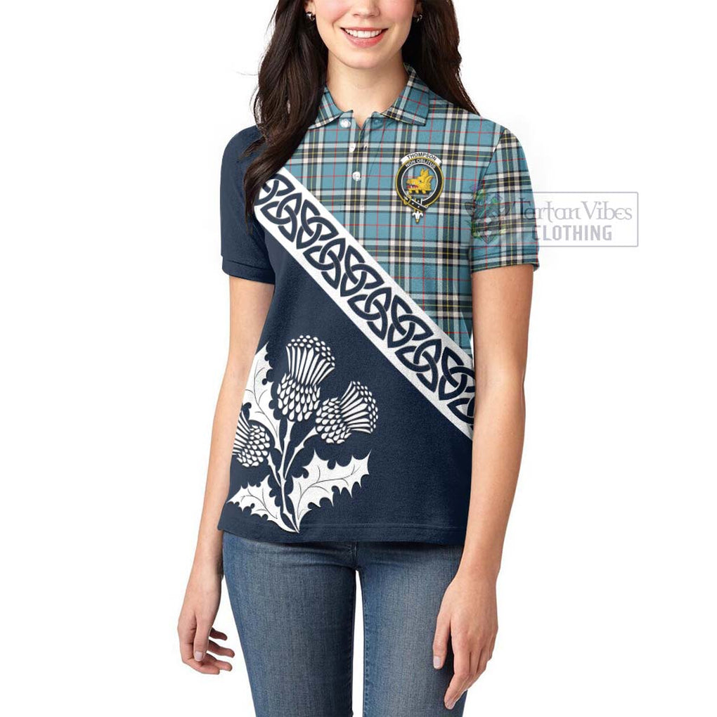 Thompson (Thomson) Tartan Women's Polo Shirt Featuring Thistle and Scotland Map - Tartanvibesclothing Store