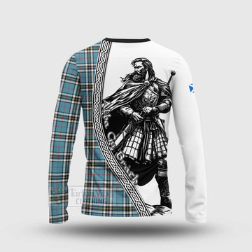 Thompson (Thomson) Tartan Clan Crest Long Sleeve T-Shirt with Highlander Warrior Celtic Style - Tartan Vibes Clothing