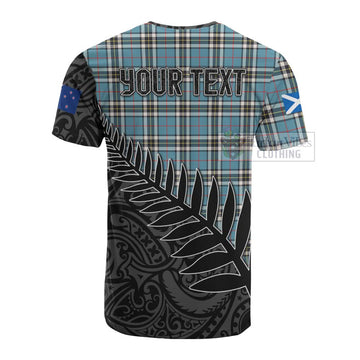 Thompson (Thomson) Crest Tartan Cotton T-shirt with New Zealand Silver Fern Half Style - Tartan Vibes Clothing
