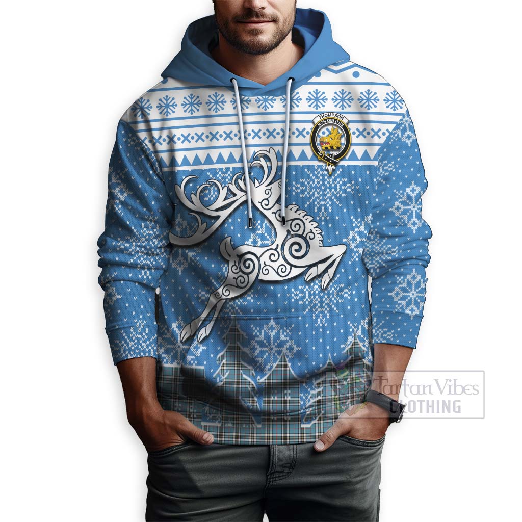 Tartan Vibes Clothing Thompson (Thomson) Clan Christmas Hoodie Celtic Reindeer Style