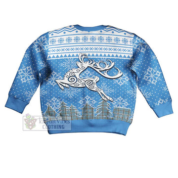 Thompson (Thomson) Clan Christmas Kid Ugly Sweater with Tartan and Celtic Reindeer Style - Tartan Vibes Clothing