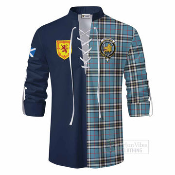 Thompson (Thomson) Tartan Ghillie Kilt Shirt Alba with Scottish Lion Royal Arm Half Style - Tartan Vibes Clothing