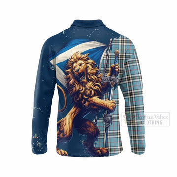 Thompson (Thomson) Tartan Family Crest Long Sleeve Polo Shirt with Scottish Majestic Lion - Tartan Vibes Clothing