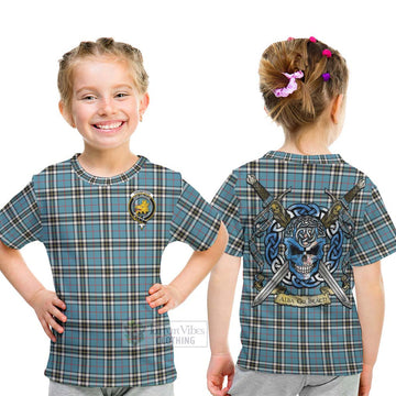 Thompson (Thomson) Tartan Kid T-Shirt with Family Crest Celtic Skull Style - Tartan Vibes Clothing