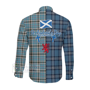 Thompson (Thomson) Tartan Long Sleeve Button Shirt Happy St. Andrew's Day Half Tartan Style Men's Shirt - Tartan Vibes Clothing