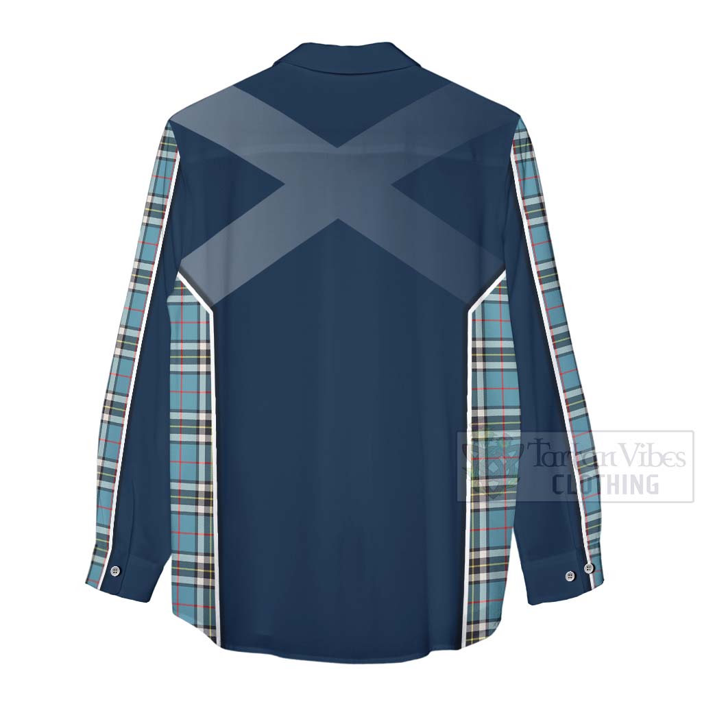 Tartan Vibes Clothing Thompson (Thomson) Tartan Women's Casual Shirt with Family Crest and Scottish Thistle Vibes Sport Style