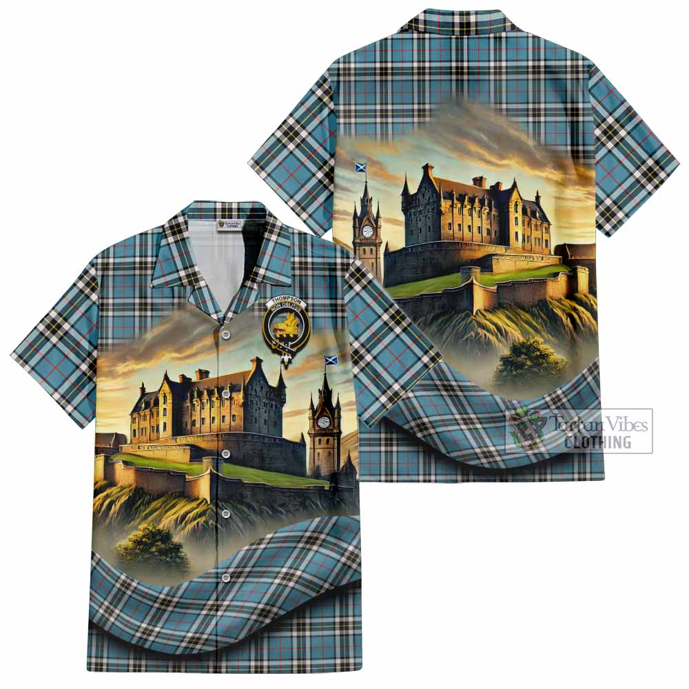 Thompson (Thomson) Tartan Family Crest Hawaiian Shirt with Scottish Ancient Castle Style - Tartan Vibes Clothing
