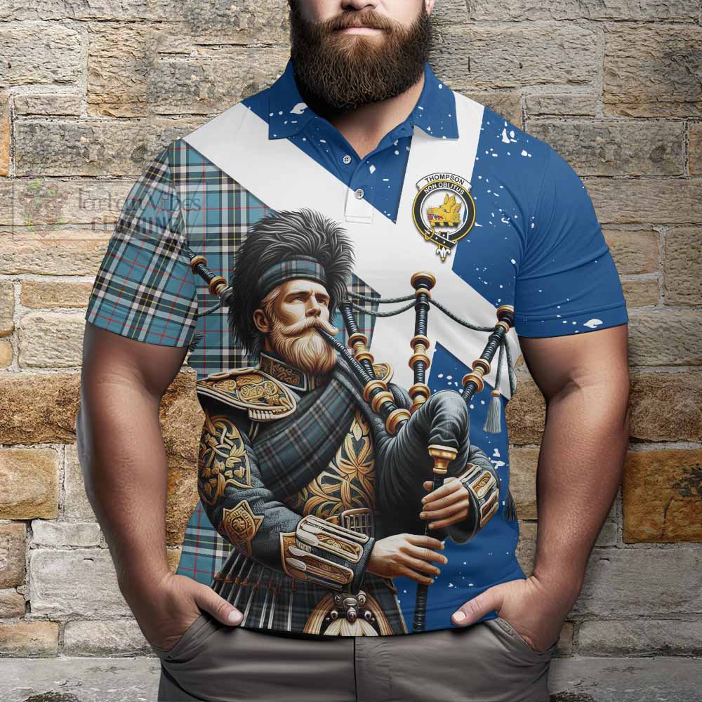 Thompson (Thomson) Tartan Polo Shirt with Family Crest Scottish Bagpiper Vibes - Tartan Vibes Clothing