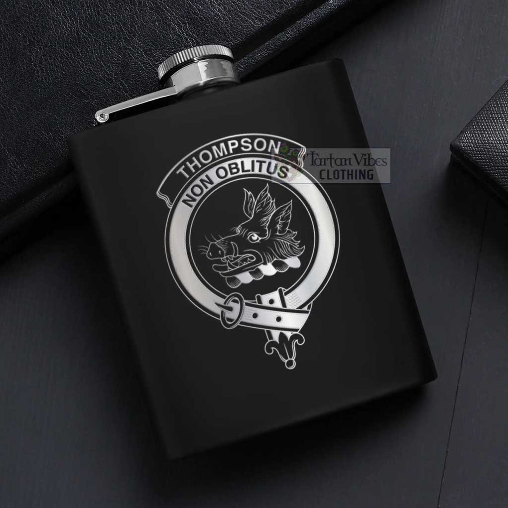 Thompson (Thomson) Crest Hip Flask Set 7oz Black Stainless Steel with A Gift Box - 2D-tartanvibesclothing