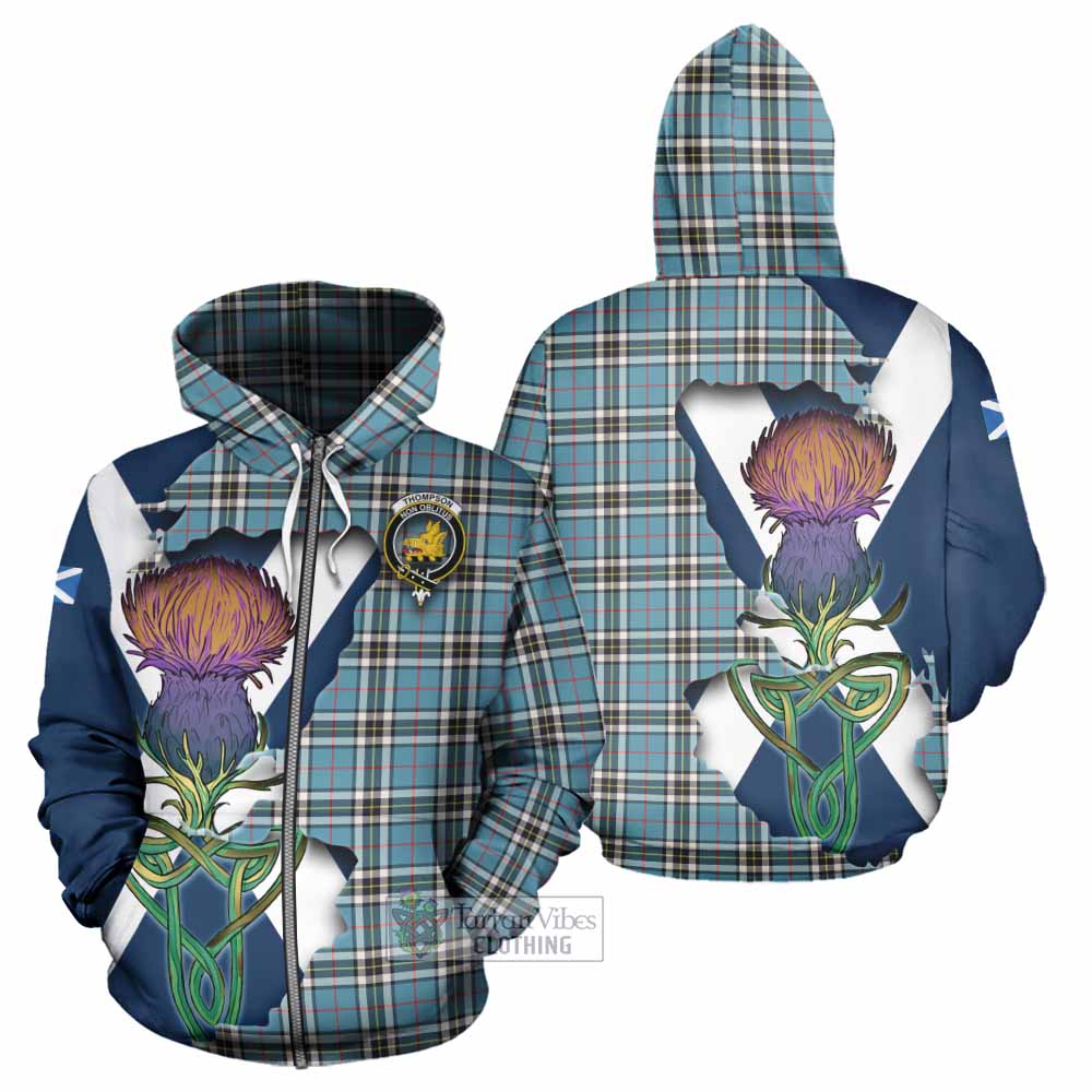 Thompson (Thomson) Tartan Family Crest Hoodie Scottish Thistle Celtic Inspired Zip Hoodie - Tartan Vibes Clothing