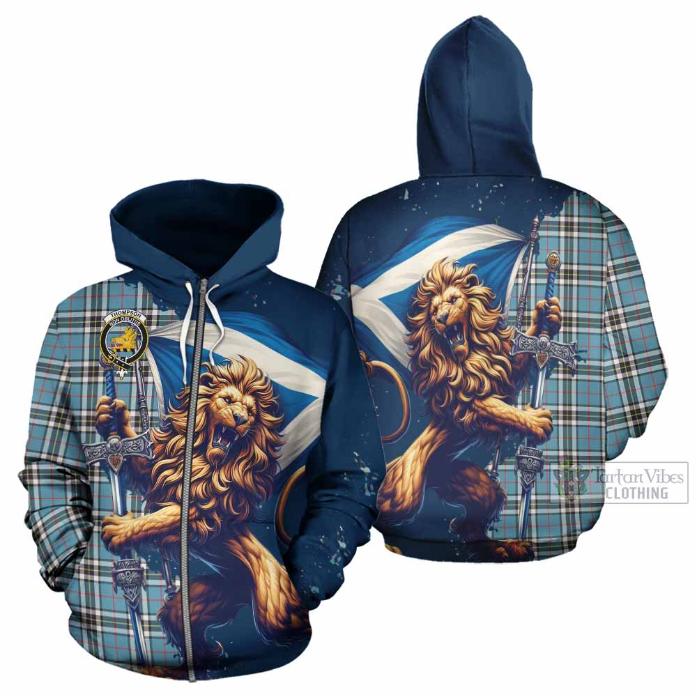 Thompson (Thomson) Tartan Family Crest Hoodie with Scottish Majestic Lion - Tartan Vibes Clothing