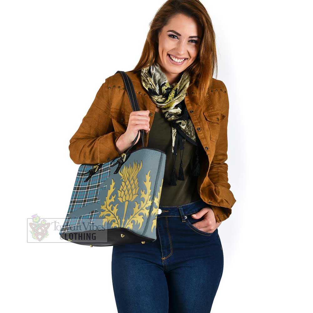 Thompson (Thomson) Tartan Leather Tote Bag Gold Thistle Style - Tartan Vibes Clothing