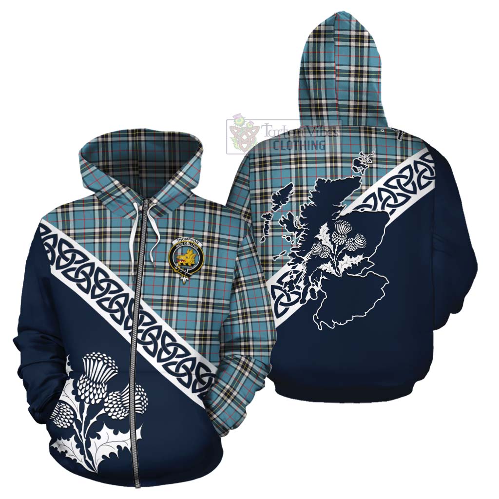 Thompson (Thomson) Tartan Cotton Hoodie Featuring Thistle and Scotland Map - Tartan Vibes Clothing
