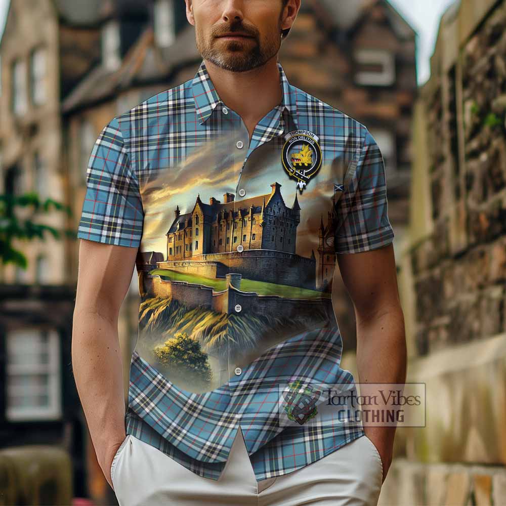 Thompson (Thomson) Tartan Family Crest Hawaiian Shirt with Scottish Ancient Castle Style - Tartan Vibes Clothing