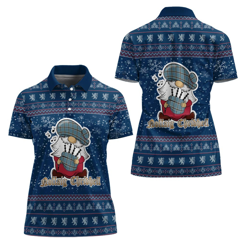 Thomson Clan Christmas Family Polo Shirt with Funny Gnome Playing Bagpipes - Tartanvibesclothing