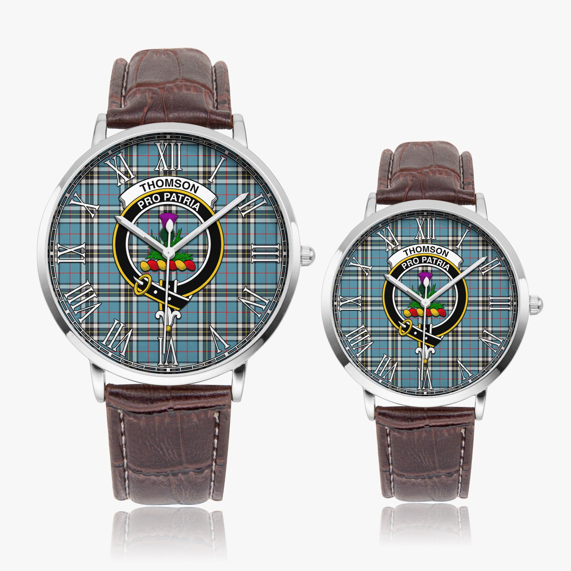 Thomson Tartan Family Crest Leather Strap Quartz Watch - Tartanvibesclothing