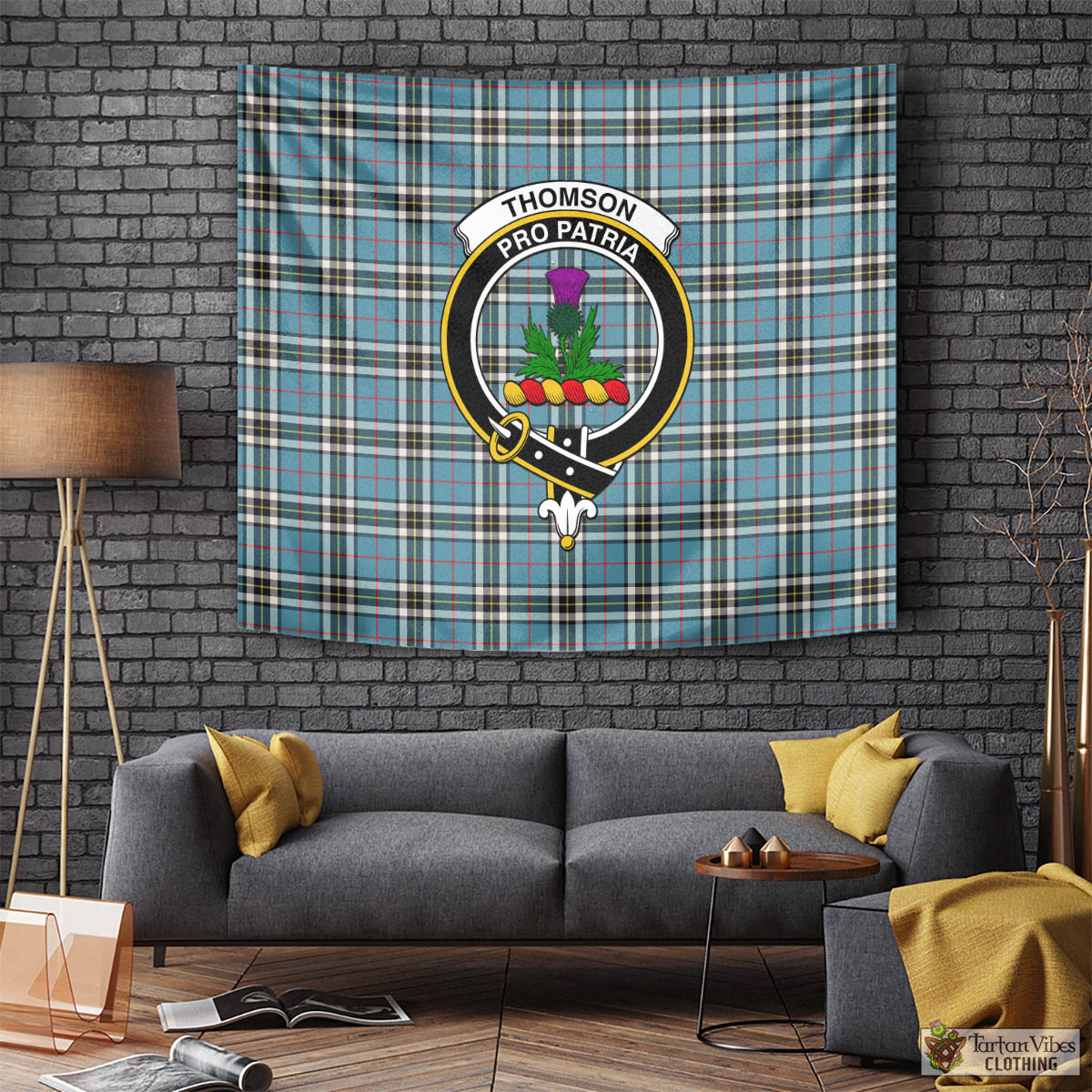 Tartan Vibes Clothing Thomson Tartan Tapestry Wall Hanging and Home Decor for Room with Family Crest