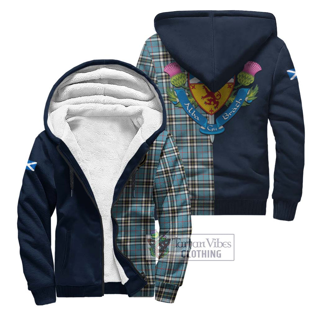 Tartan Vibes Clothing Thomson Tartan Sherpa Hoodie with Scottish Lion Royal Arm Half Style