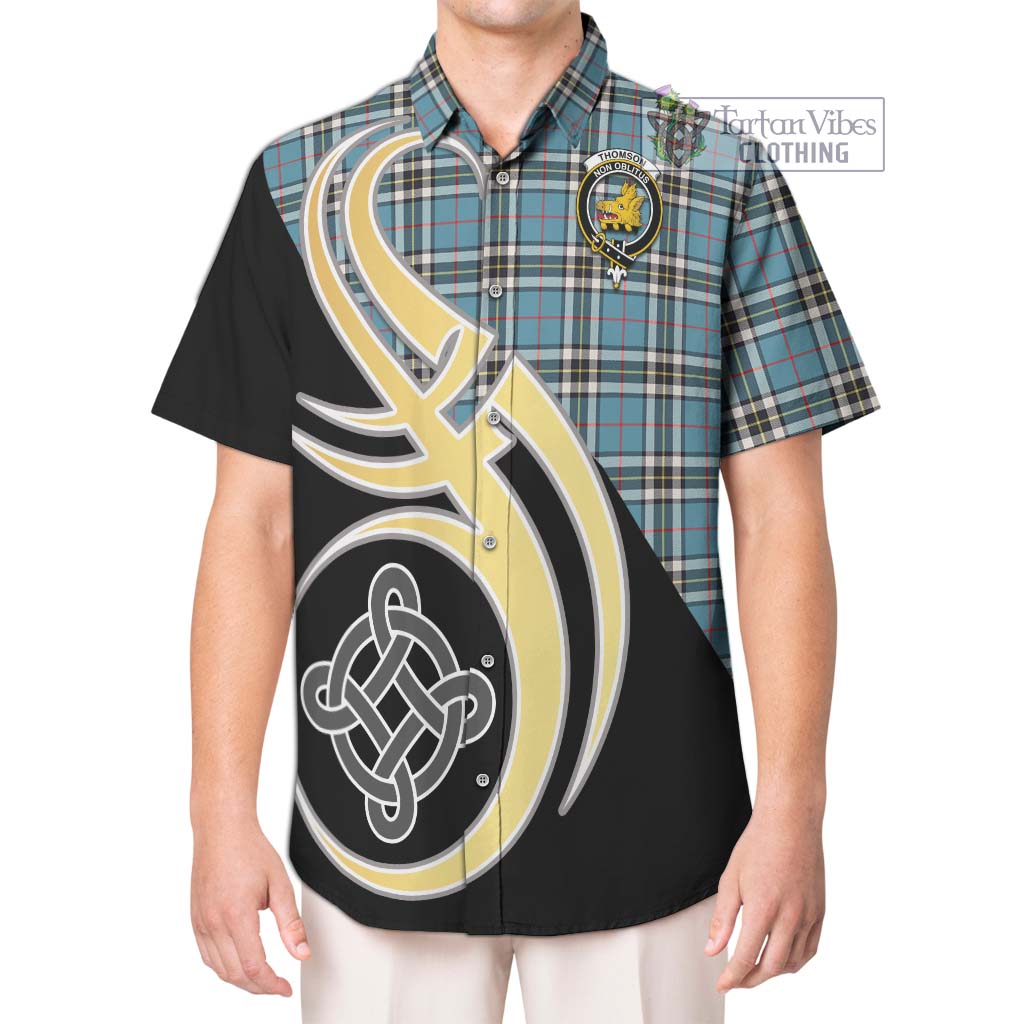 Thompson (Thomson) Tartan Short Sleeve Button Shirt with Family Crest and Celtic Symbol Style Kid - Tartan Vibes Clothing