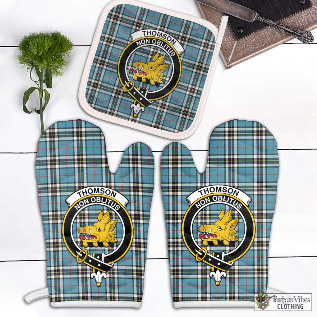 Thompson (Thomson) Tartan Combo Oven Mitt & Pot-Holder with Family Crest White - Tartan Vibes Clothing