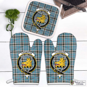 Thompson (Thomson) Tartan Combo Oven Mitt & Pot-Holder with Family Crest White - Tartan Vibes Clothing