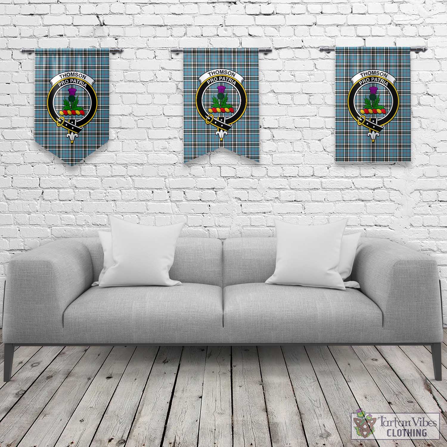 Tartan Vibes Clothing Thomson Tartan Gonfalon, Tartan Banner with Family Crest