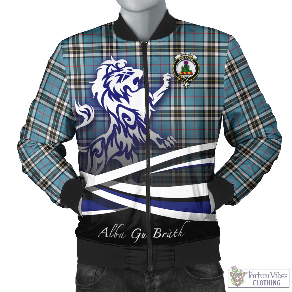 Tartan Vibes Clothing Thomson Tartan Bomber Jacket with Alba Gu Brath Regal Lion Emblem