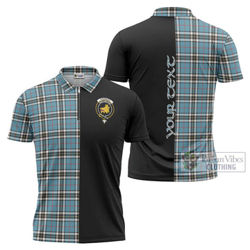 Thompson (Thomson) Tartan Zipper Polo Shirt with Family Crest and Half Of Me Style