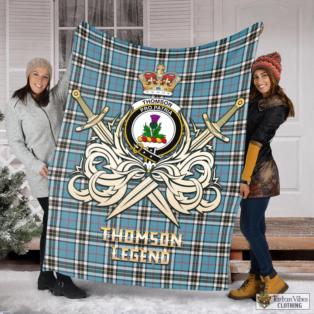 Tartan Vibes Clothing Thomson Tartan Blanket with Clan Crest and the Golden Sword of Courageous Legacy