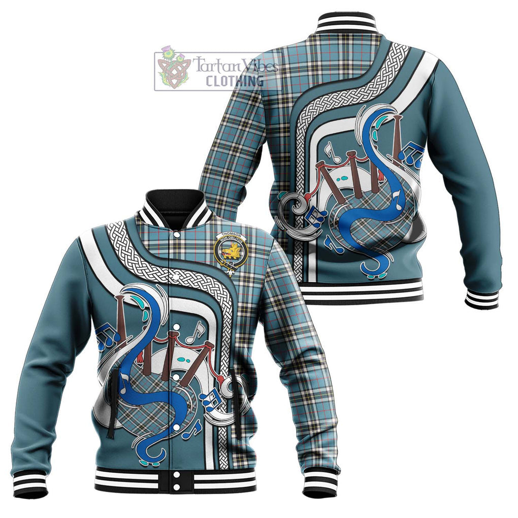 Tartan Vibes Clothing Thomson Tartan Baseball Jacket with Epic Bagpipe Style