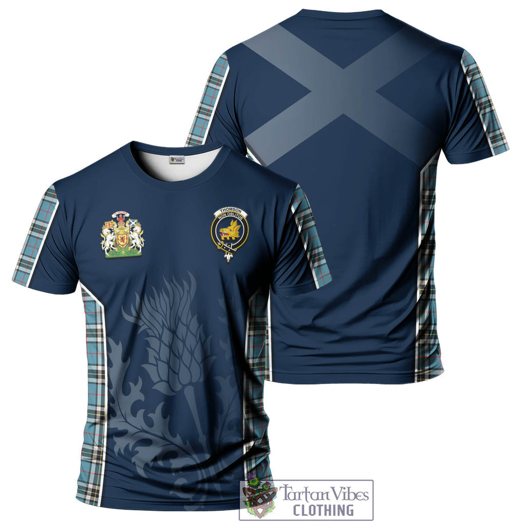 Tartan Vibes Clothing Thomson Tartan T-Shirt with Family Crest and Scottish Thistle Vibes Sport Style