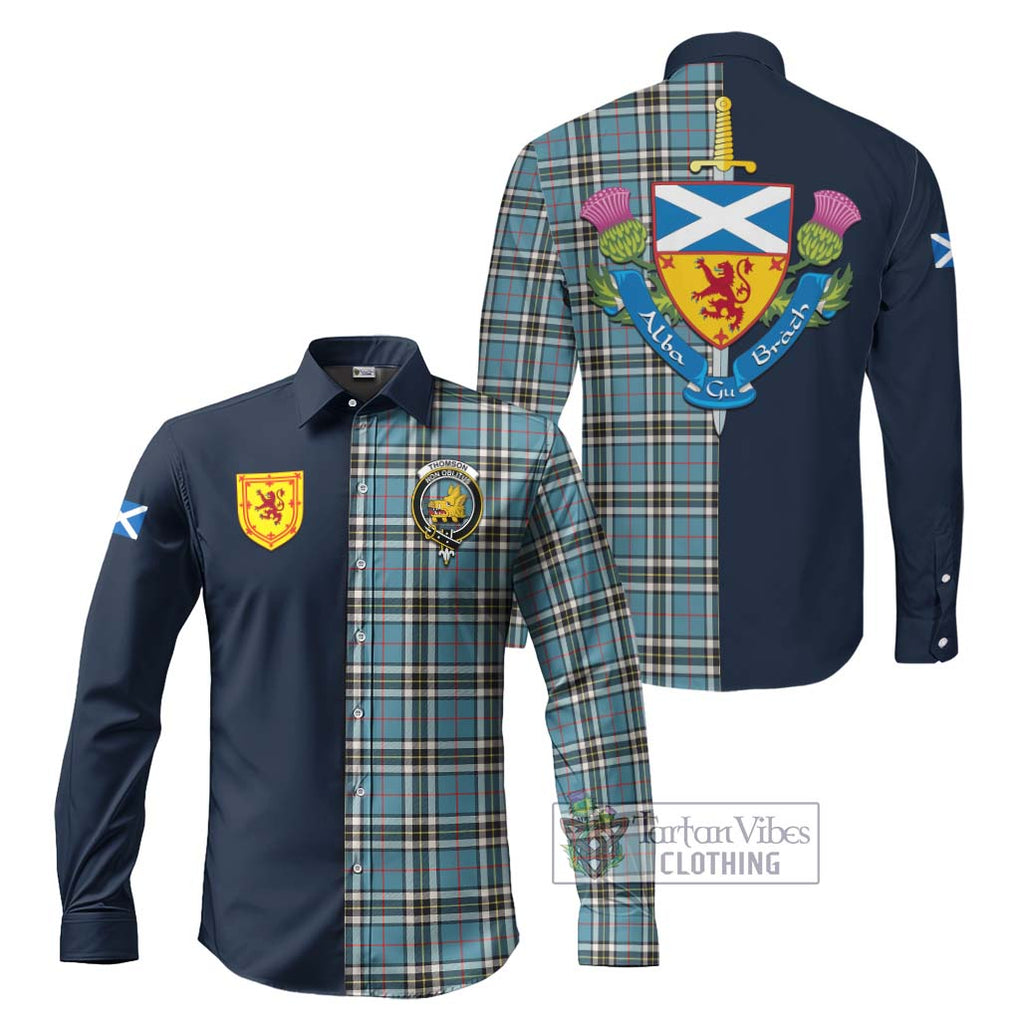 Tartan Vibes Clothing Thomson Tartan Long Sleeve Button Shirt with Scottish Lion Royal Arm Half Style