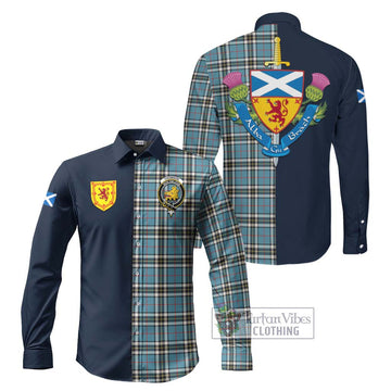 Thompson (Thomson) Tartan Long Sleeve Button Shirt Alba with Scottish Lion Royal Arm Half Style